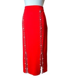 Item # A238  Nancy Cocktail Chic feminine  Red  Skirt Pearl & Stud Detail NWOT L